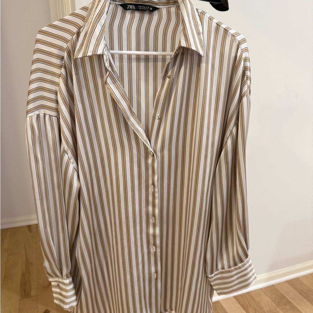 Zara Beige and Black Striped Shirt